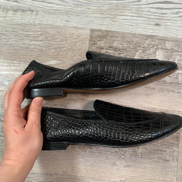 Banana Republic Loafers Black Croc Embossed Leather Flats Womens 10 - Picture 3 of 8